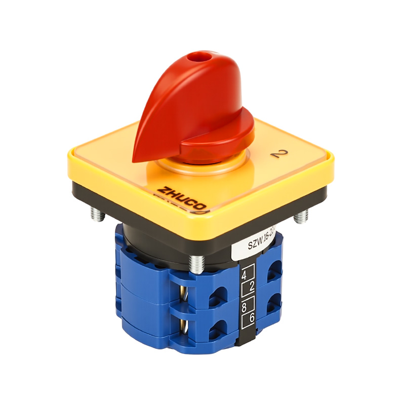 ZHUCO SZW26-20/D202.2 Желтая панель красная ручка 1-0-2 трехпозиционный двухсекционный переключатель ZHUCO SZW26-20/D202.2 Желтая панель красная ручка 1-0-2 трехпозиционный двухсекционный переключатель